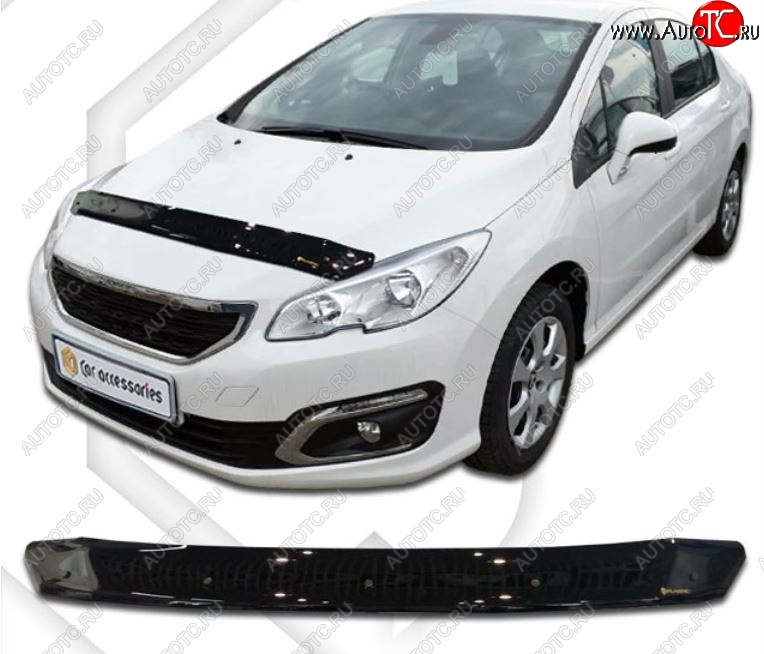 1 839 р. Дефлектор капота CA-Plastiс  Peugeot 408 (2015-2022) рестайлинг (Classic черный, Без надписи)  с доставкой в г. Майкоп