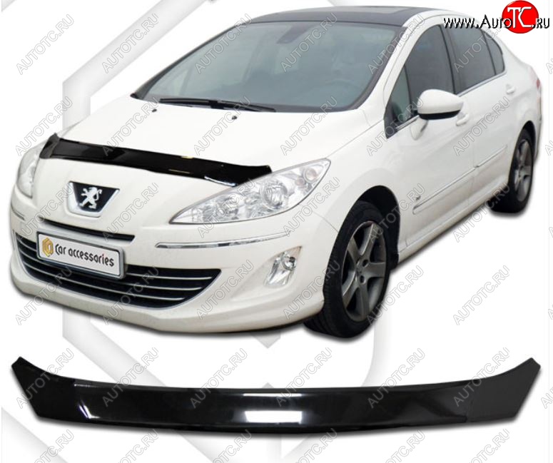 1 899 р. Дефлектор капота CA-Plastic Peugeot 408  дорестайлинг (2010-2017) (Classic черный, Без надписи)  с доставкой в г. Майкоп