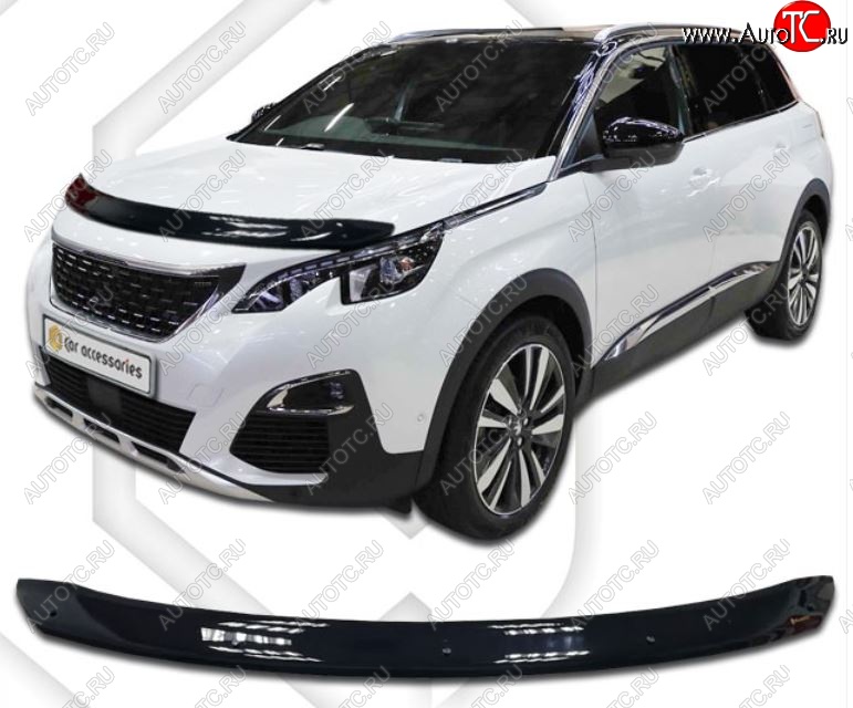 1 999 р. Дефлектор капота CA-Plastiс  Peugeot 5008  T87 (2017-2020) дорестайлинг (Classic черный, Без надписи)  с доставкой в г. Майкоп