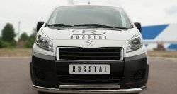 Защита переднего бампера (2 трубыØ63 и 42 мм, нержавейка) SLITKOFF Peugeot Expert  G9 (2007-2017) минивэн дорестайлинг, цельнометаллический фургон дорестайлинг, минивэн рестайлинг, цельнометаллический фургон рестайлинг