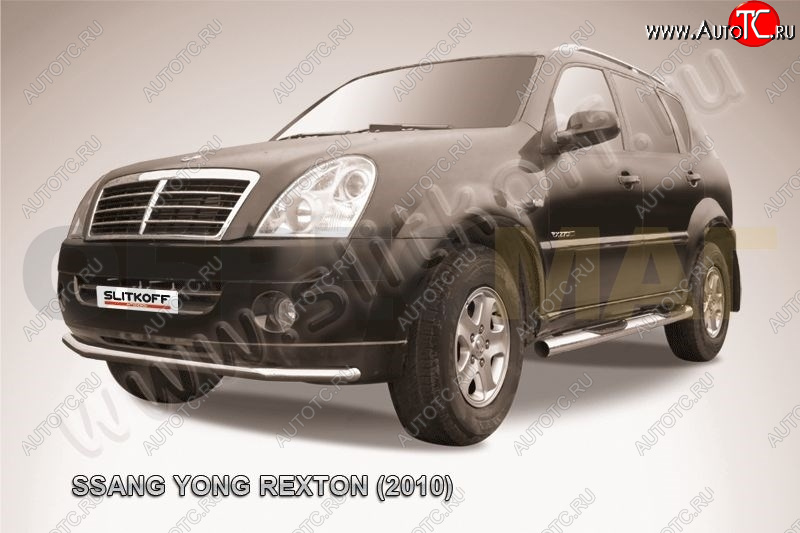 8 299 р. Защита переднего бампер Slitkoff  SSANGYONG Rexton  Y250 (2006-2012) (Цвет: серебристый)  с доставкой в г. Майкоп
