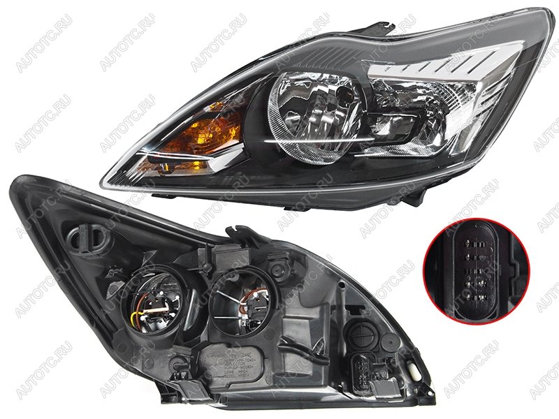 4 599 р. Левая фара SAT (с эл. корректором чёрная) Ford Focus 2 универсал рестайлинг (2007-2011)  с доставкой в г. Майкоп