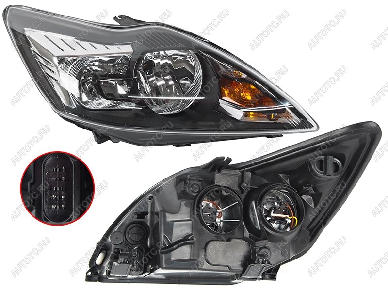 4 599 р. Правая фара SAT (с эл. корректором, чёрная) Ford Focus 2 универсал рестайлинг (2007-2011)  с доставкой в г. Майкоп