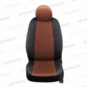 8 749 р. Чехлы на сиденья Алькантара ромб (раздел. 40/60 без подлокот. экокожа) Автопилот Skoda Rapid NH3 дорестайлинг лифтбэк (2012-2017) (черный/коричневый)  с доставкой в г. Майкоп. Увеличить фотографию 4