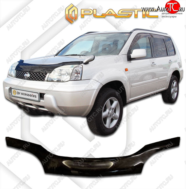 2 159 р. Дефлектор капота CA-Plastiс Nissan X-trail 1 T30 дорестайлинг (2000-2003) (серия Сlassic черный, Без надписи)  с доставкой в г. Майкоп