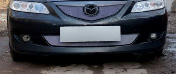 3 079 р. Защитная сетка в бампер (низ, ячейка 3х7 мм) Alfeco Стандарт Mazda 6 GG лифтбэк дорестайлинг (2002-2005) (Хром)  с доставкой в г. Майкоп. Увеличить фотографию 2
