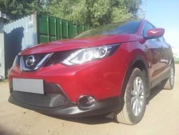 3 199 р. Защитная сетка в бампер (низ, ячейка 3х7 мм) Стрелка11 Стандарт Nissan Qashqai 2 J11 дорестайлинг (2013-2019) (Чёрная)  с доставкой в г. Майкоп. Увеличить фотографию 3