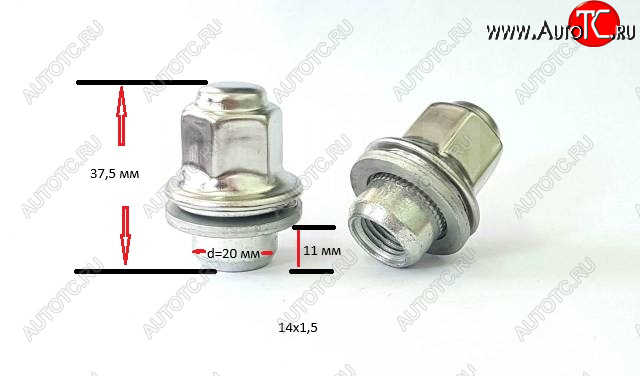 399 р. Колесная гайка (прессшайба, с нерж. колпачком, 37.5 мм) Вектор M14x1.5    с доставкой в г. Майкоп
