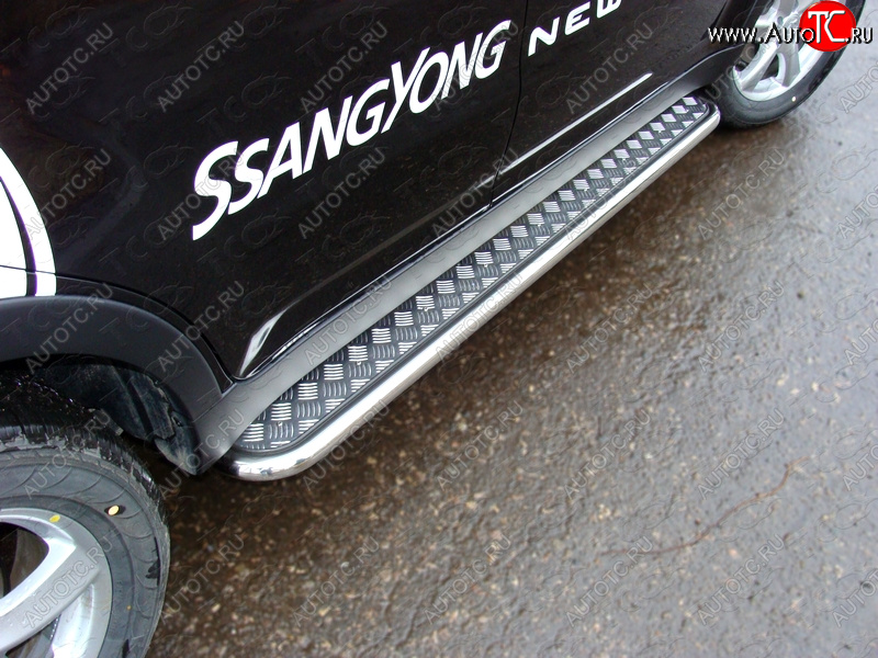 27 849 р. Пороги с площадкой 42,4 мм ТСС Тюнинг SSANGYONG Actyon рестайлинг (2013-2021) (серые)  с доставкой в г. Майкоп