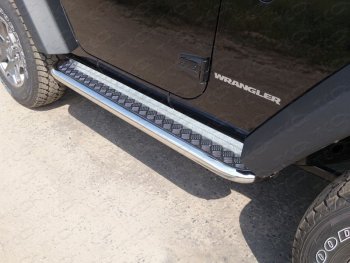 Пороги с площадкой 60,3 мм ТСС Тюнинг Jeep Wrangler JK 3 дв. дорестайлинг (2006-2010) (серые)