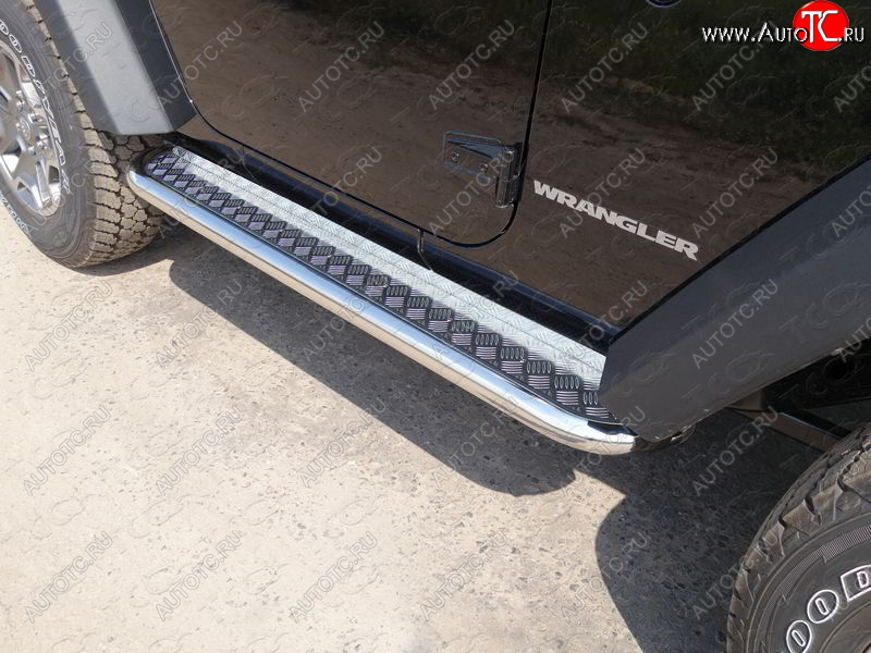 27 849 р. Пороги с площадкой 60,3 мм ТСС Тюнинг Jeep Wrangler JK 3 дв. дорестайлинг (2006-2010) (серые)  с доставкой в г. Майкоп