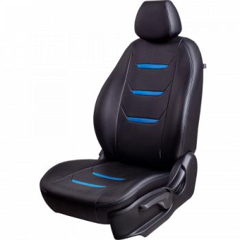 Комплект чехлов для сидений (5 мест РЗСиС 60/40 3Г Орегон) ТУРИН-2 Lord Autofashion Лада Ларгус (2012-2021) дорестайлинг R90 (черный, вставка черная+синяя, строчка синяя)