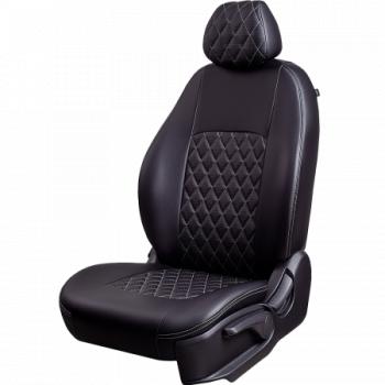 Комплект чехлов для сидений (7 мест Илана+Орегон) ТУРИН ст РОМБ Lord Autofashion Nissan Qashqai +2 1 J10 рестайлинг (2010-2014) (черный, вставка черная+серая, строчка серая)