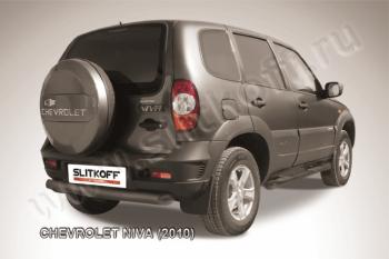 Защита заднего бампера d76 без фаркопа (BERTONE) Slitkoff Chevrolet Niva  2123 (2009-2020) рестайлинг (нержавейка с полимерным покрытием в цвет черный)