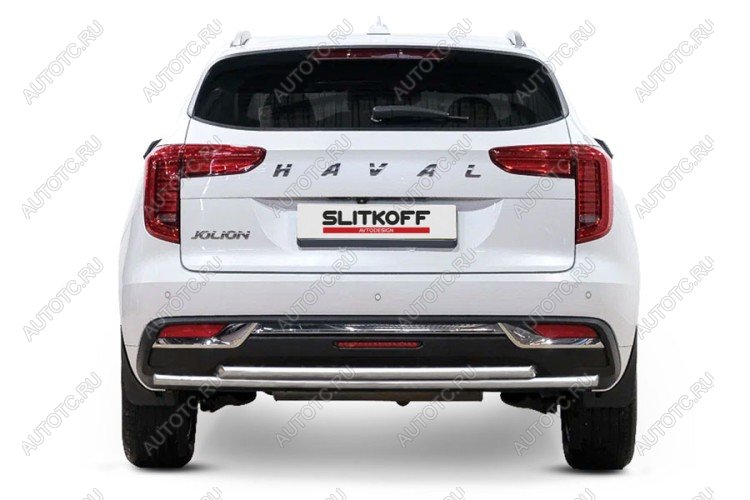 15 299 р. Защита заднего бампера d57+d42 (2WD) двойная Slitkoff Haval Jolion дорестайлинг (2020-2024) (нержавейка полированная)  с доставкой в г. Майкоп