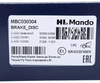 3 279 р. Диск тормозной HYUNDAI Tucson (04-),Getz KIA Sportage (04-) передний (1шт.) MANDO MANDO mbc030304 MANDO mbc030304  с доставкой в г. Майкоп. Увеличить фотографию 6