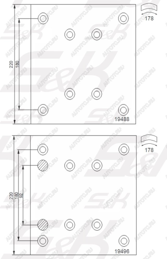 3 899 р. Накладка тормозной колодки MAN MERCEDES заднейпередней стандарт (410х223) (8шт.) S&K GMBH S&K GMBH sk194960001  с доставкой в г. Майкоп