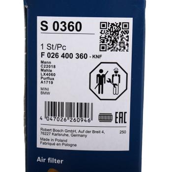 1 649 р. Фильтр воздушный BMW 2 (F45) MINI Cooper (F55) (1.52.0) BOSCH BOSCH f026400360  с доставкой в г. Майкоп. Увеличить фотографию 3