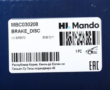4 749 р. Диск тормозной KIA Sorento (06-) передний (1шт.) MANDO MANDO mbc030208  с доставкой в г. Майкоп. Увеличить фотографию 6