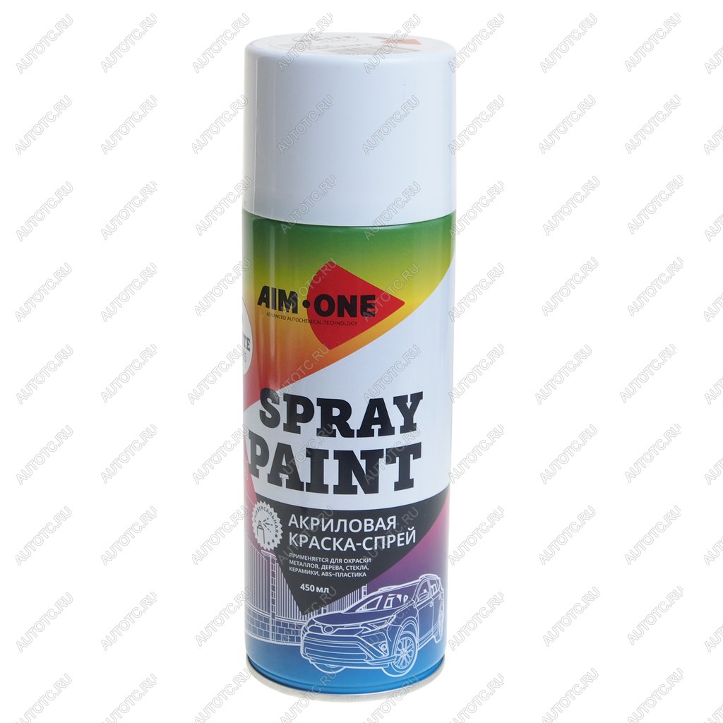 265 р. Краска белая глянцевая акриловая аэрозоль 450мл Spray Paint White Gloss AIM-ONE AIM-ONE sp-gb40 AIM-ONE sp-gb40  с доставкой в г. Майкоп