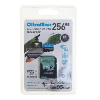 3 199 р. Карта памяти 256GB MicroSD class 10 + SD адаптер OLTRAMAX OLTRAMAX om256gcsdxc10-u3-v30  с доставкой в г. Майкоп. Увеличить фотографию 1