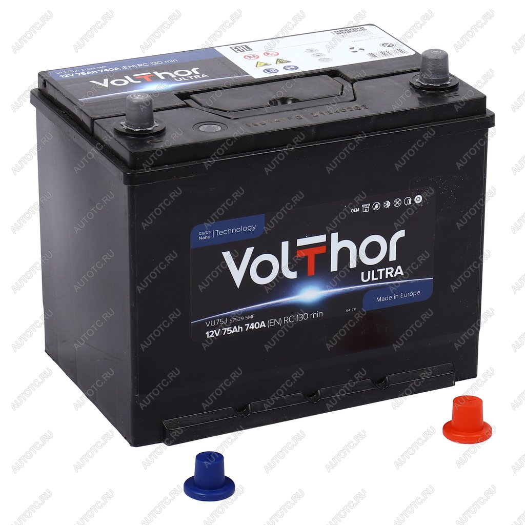 12 349 р. Аккумулятор VOLTHOR Ultra 75Ач обратная полярность VOLTHOR 6ст75(0) 57529 d26  с доставкой в г. Майкоп
