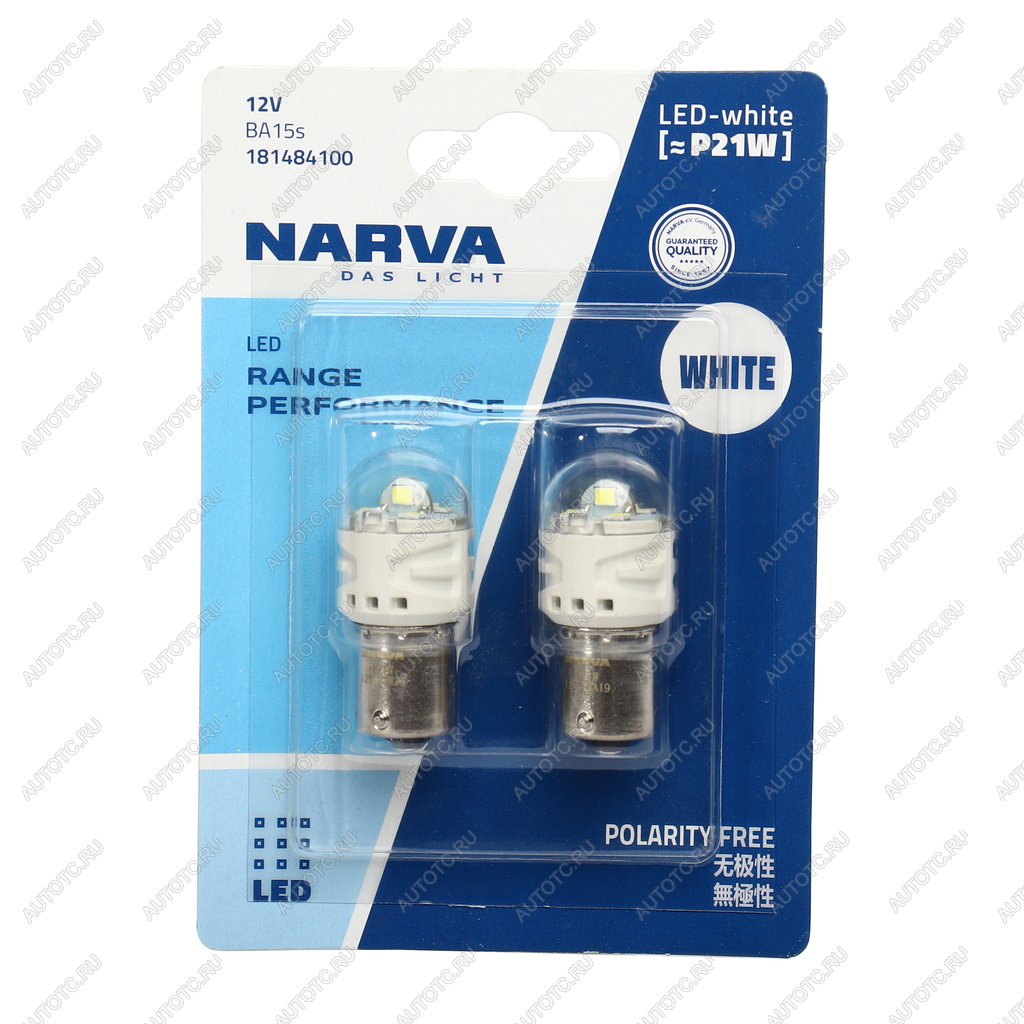 1 099 р. Лампа светодиодная 12V P21W BA15s блистер (2шт.) LED White NARVA NARVA 18148-2бл  с доставкой в г. Майкоп