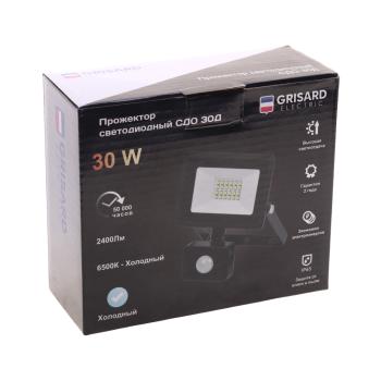 1 099 р. Светильник светодиодный 220V 30W 6500K с датчиком движения черный GRISARD ELECTRIC GRISARD ELECTRIC gre-004-0017 GRISARD ELECTRIC gre-004-0017  с доставкой в г. Майкоп. Увеличить фотографию 4