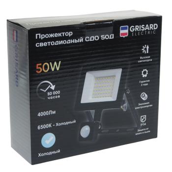 1 169 р. Светильник светодиодный 220V 50W 6500K с датчиком движения черный GRISARD ELECTRIC GRISARD ELECTRIC gre-004-0016 GRISARD ELECTRIC gre-004-0016  с доставкой в г. Майкоп. Увеличить фотографию 5