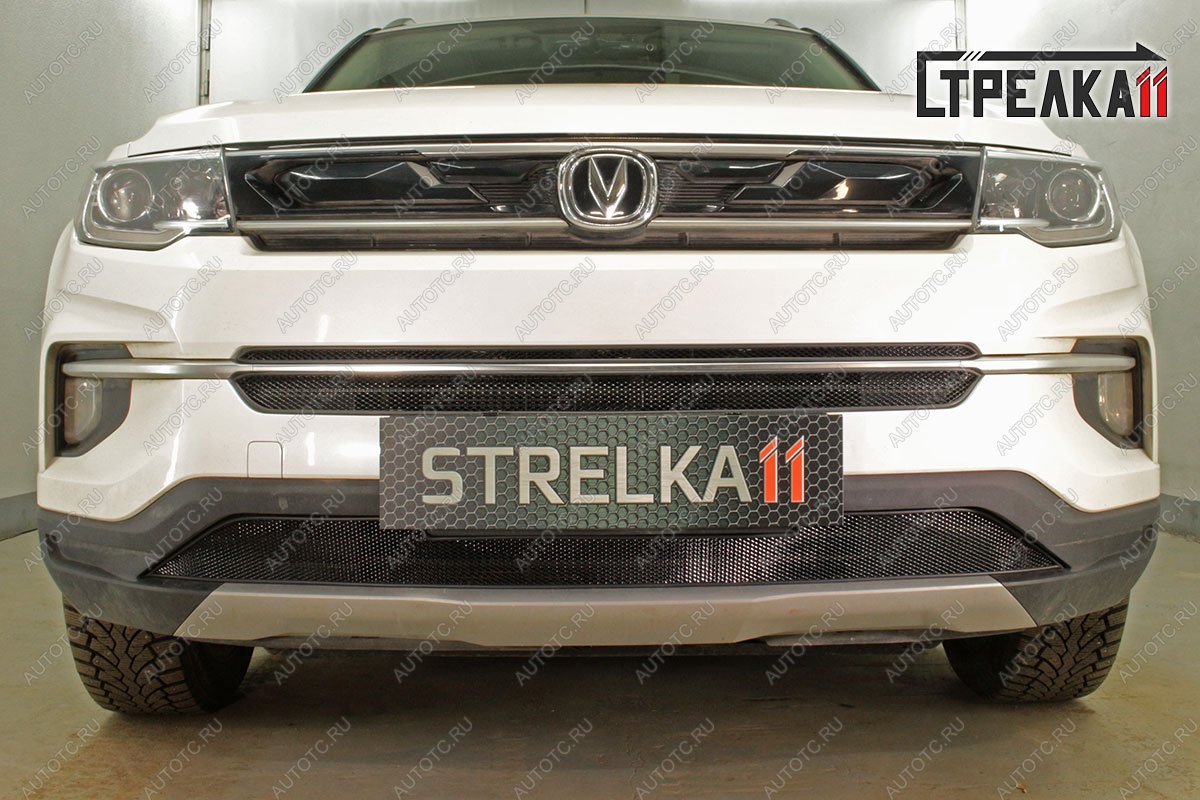 3 499 р. Защитная сетка решетки радиатора (верх)(2 части) Стрелка11 Changan CS35 Plus дорестайлинг (2018-2022) (черная)  с доставкой в г. Майкоп