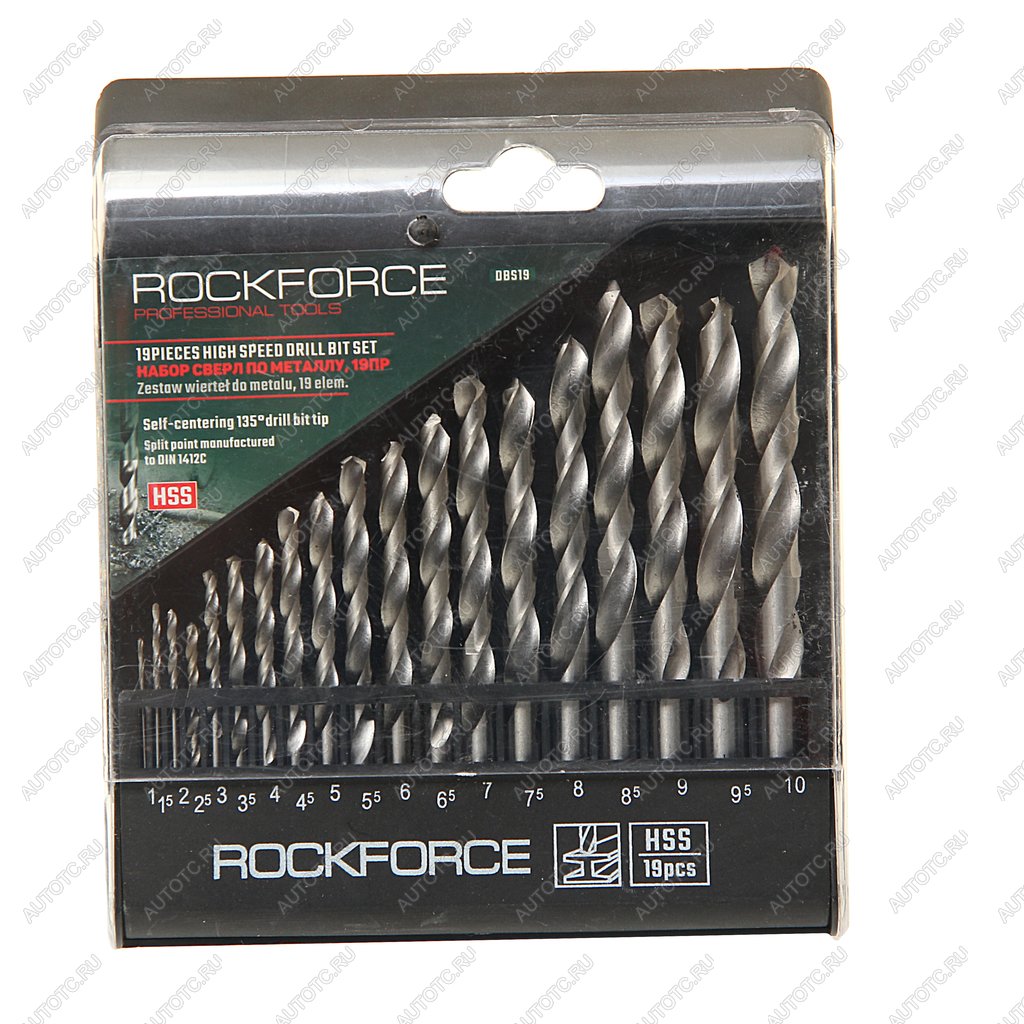 1 029 р. Сверло по металлу 1.0-10.0мм (19шт.) HSS в пластиковом футляре ROCKFORCE ROCKFORCE rf-dbs19  с доставкой в г. Майкоп