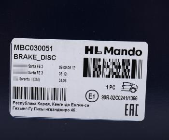 3 699 р. Диск тормозной HYUNDAI Santa Fe (09-) KIA Sorento (09-) задний (1шт.) MANDO MANDO mbc030051  с доставкой в г. Майкоп. Увеличить фотографию 5