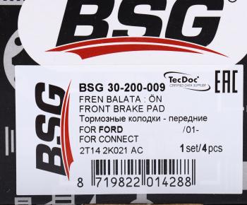 1 899 р. Колодки тормозные FORD Focus,Tourneo,Transit передние (4шт.) BSG BSG bsg30200009  с доставкой в г. Майкоп. Увеличить фотографию 6