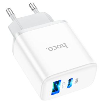 469 р. Устройство зарядное в розетку 1USB + 1 Type C 220V HOCO HOCO c105a white  с доставкой в г. Майкоп. Увеличить фотографию 3
