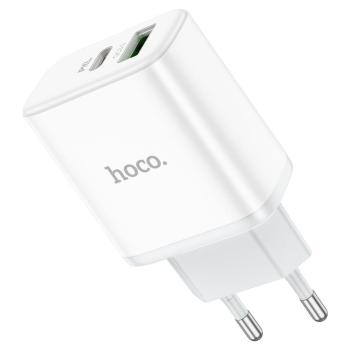469 р. Устройство зарядное в розетку 1USB + 1 Type C 220V HOCO HOCO c105a white  с доставкой в г. Майкоп. Увеличить фотографию 2