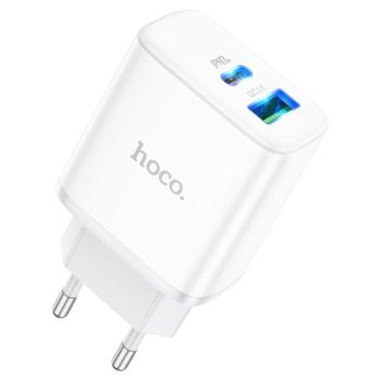 469 р. Устройство зарядное в розетку 1USB + 1 Type C 220V HOCO HOCO c105a white  с доставкой в г. Майкоп. Увеличить фотографию 1