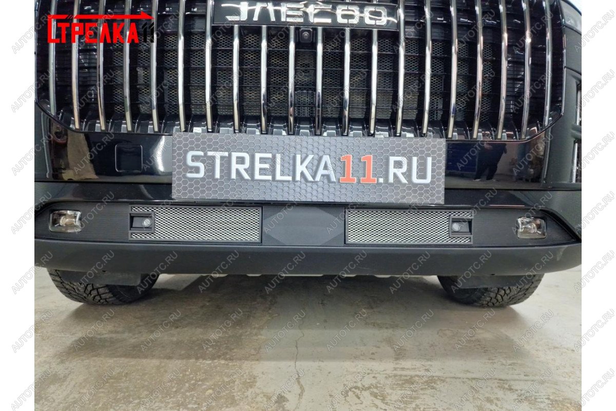2 579 р. Защитная сетка радиатора (2 части)(низ) Стрелка11 JAECOO J7 (2023-2025) (черная)  с доставкой в г. Майкоп