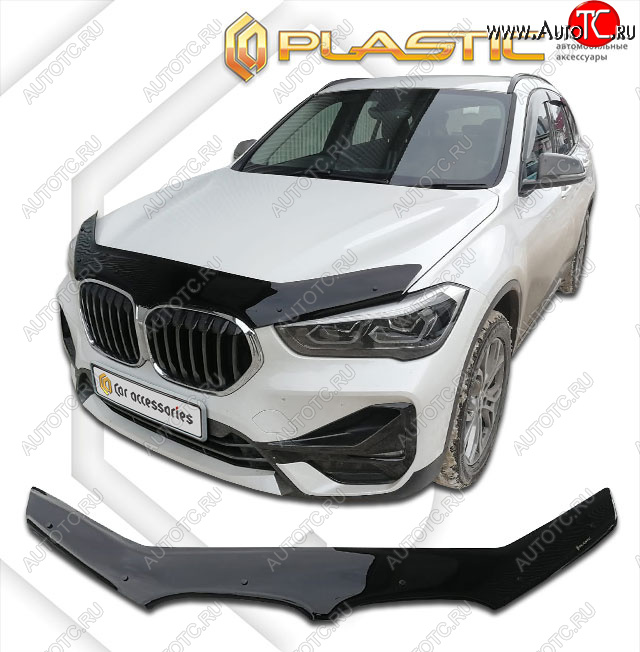 2 199 р. Дефлектор капота CA-Plastic BMW X1 F48 дорестайлинг (2015-2019) (classic черный, без надписи)  с доставкой в г. Майкоп
