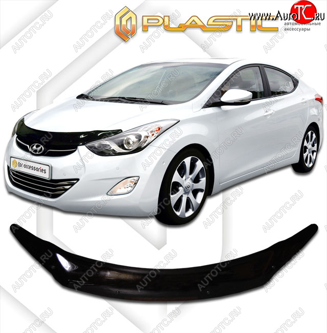 1 999 р. Дефлектор капота CA-Plastic  Hyundai Elantra  MD (2013-2016) рестайлинг (classic черный, без надписи)  с доставкой в г. Майкоп