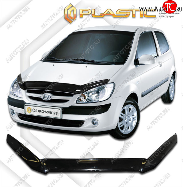 1 899 р. Дефлектор капота CA-Plastic  Hyundai Getz  TB (2005-2011) хэтчбэк 3 дв. рестайлинг (cерия Сlassic черный, без надписи)  с доставкой в г. Майкоп