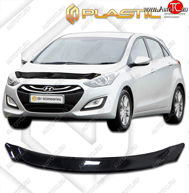 1 899 р. Дефлектор капота CA-Plastic  Hyundai I30  2 GD (2011-2017) дорестайлинг, хэтчбэк 5 дв., рестайлинг, хэтчбэк 5 дв. (classic черный, без надписи)  с доставкой в г. Майкоп