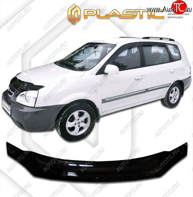 2 159 р. Дефлектор капота CA-Plastic  KIA Carens  FC, RS (2002-2006) рейсталинг (classic черный, без надписи)  с доставкой в г. Майкоп