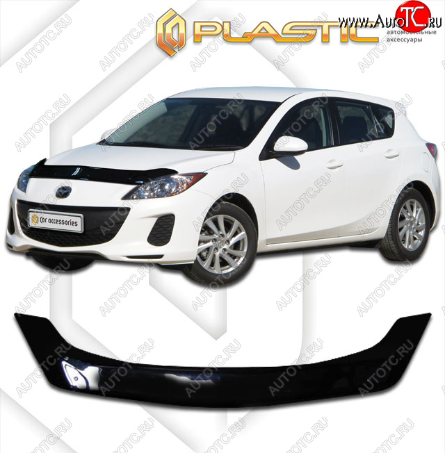 2 079 р. Дефлектор капота CA-Plastic  Mazda 3/Axela  BL (2009-2013) дорестайлинг, хэтчбэк 5 дв., рестайлинг, хэтчбэк (Classic черный)  с доставкой в г. Майкоп