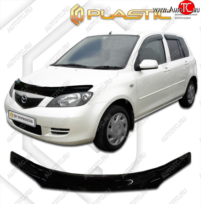 1 999 р. Дефлектор капота CA-Plastic  Mazda Demio  2 DY (2002-2005) дорестайлинг (classic черный, без надписи)  с доставкой в г. Майкоп