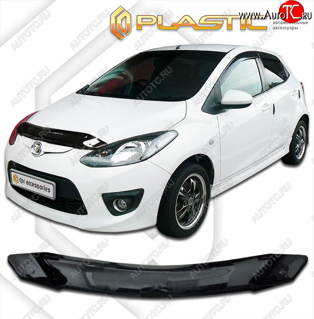 1 839 р. Дефлектор капота CA-Plastic  Mazda Demio  3 DE (2007-2014) дорестайлинг, рестайлинг (classic черный, без надписи)  с доставкой в г. Майкоп
