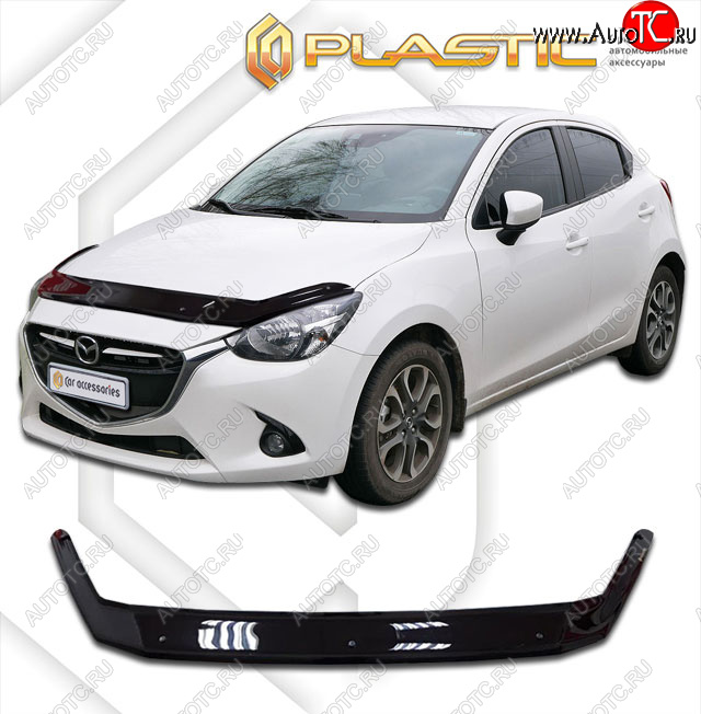 1 999 р. Дефлектор капота CA-Plastic  Mazda Demio  4 DJ (2014-2019) (classic черный, без надписи)  с доставкой в г. Майкоп
