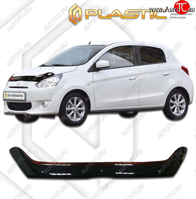 1 999 р. Дефлектор капота CA-Plastic  Mitsubishi Mirage  A03A (2012-2015) хэтчбэк 5 дв. дорестайлинг (classic черный, без надписи)  с доставкой в г. Майкоп