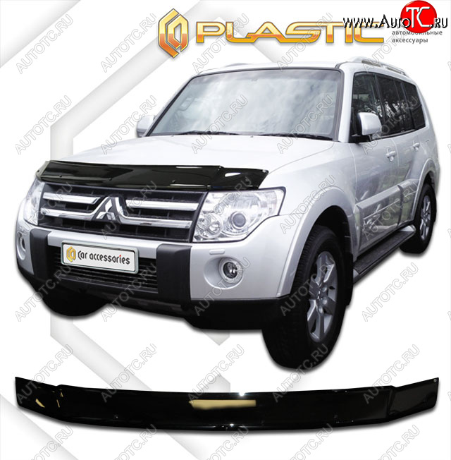 1 999 р. Дефлектор капота CA-Plastic Mitsubishi Pajero 4 V80 дорестайлинг (2006-2011) (classic черный, без надписи)  с доставкой в г. Майкоп
