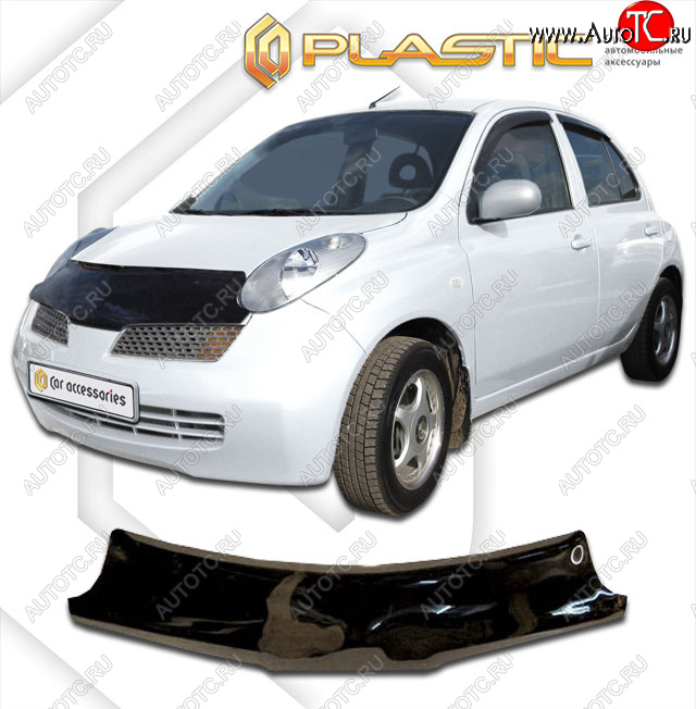 1 999 р. Дефлектор капота CA-Plastic Nissan March 3 K12 хэтчбэк 5 дв. правый руль 1-ый рестайлинг (2005-2007) (classic черный, без надписи)  с доставкой в г. Майкоп