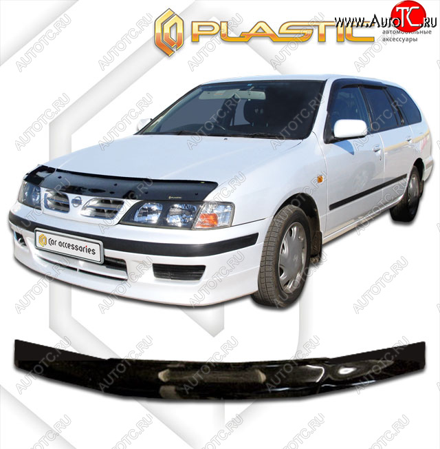 1 899 р. Дефлектор капота CA-Plastic  Nissan Primera  P11 (1997-2000) дорестайлинг универсал (серия Сlassic черный, без надписи)  с доставкой в г. Майкоп